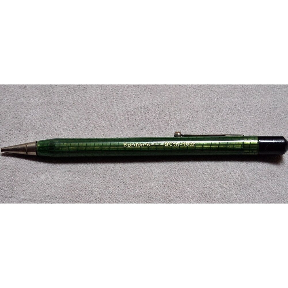 Vintage Borden's 80th Year Mechanical Pencil Green Plastic Dairy Promo